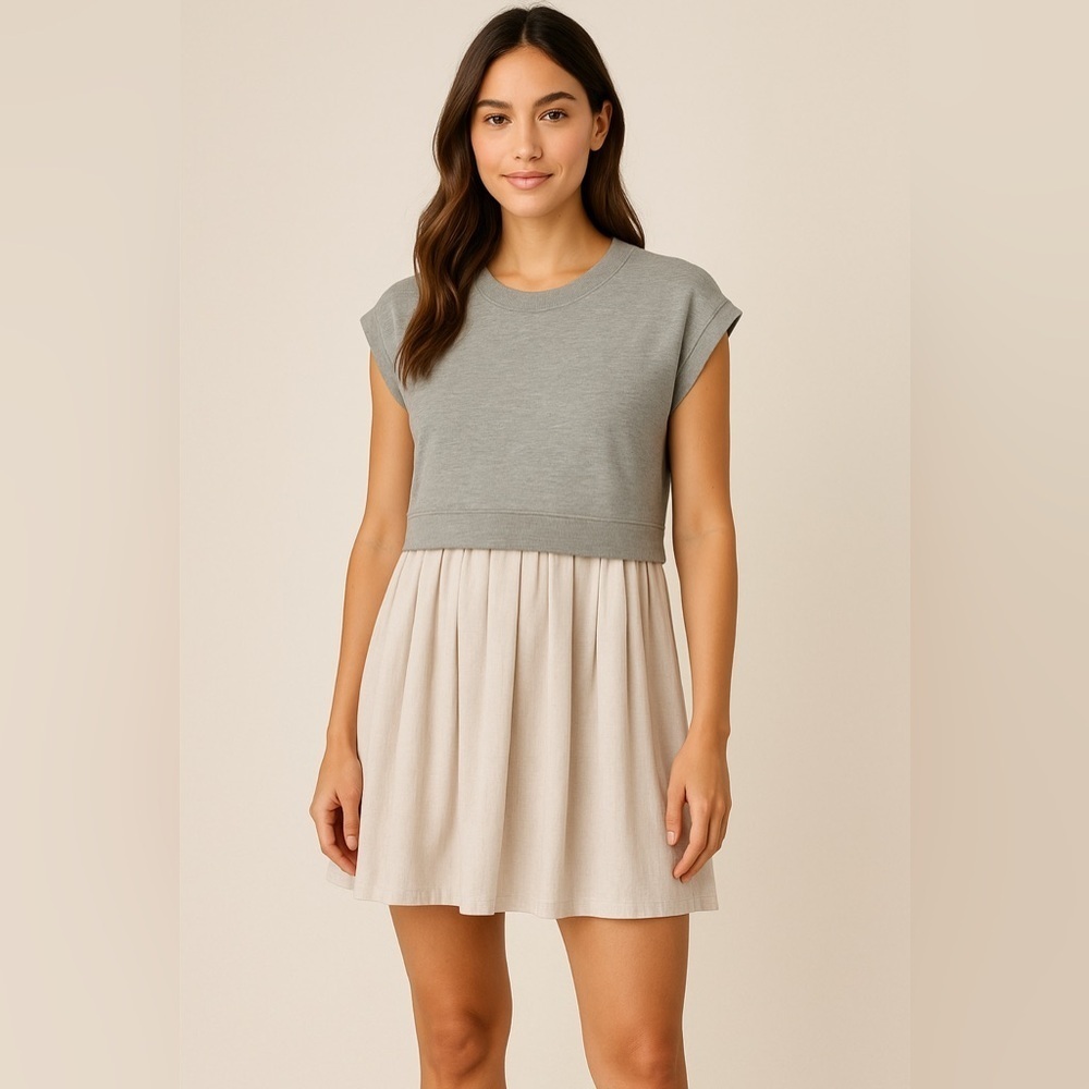 Ces Femme Grey Pleated Mini Dress Clean Girl Athleisure Preppy Casual L